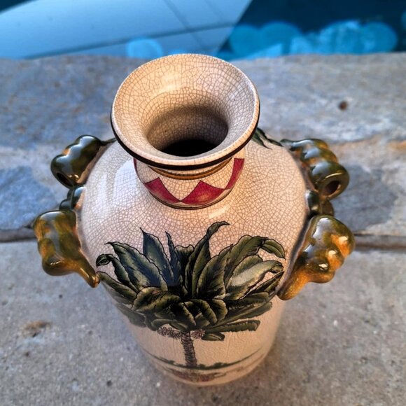 Interesting Vintage Chinese Porcelain Musa Paradisiaca Hand Painted Vase - Picture 7 of 10